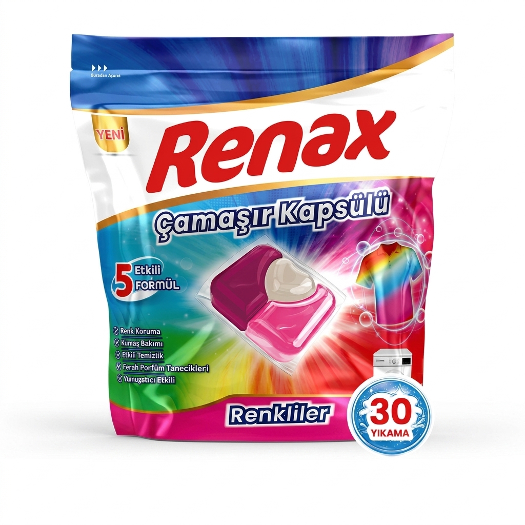 Renax laundry capsule range for whites colours and dark fabrics