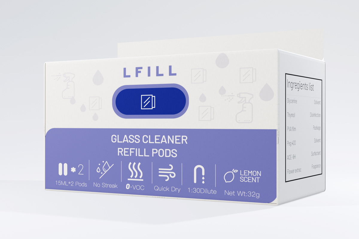 zero VOC refill pods Glass cleaner BOX PACKAGE
